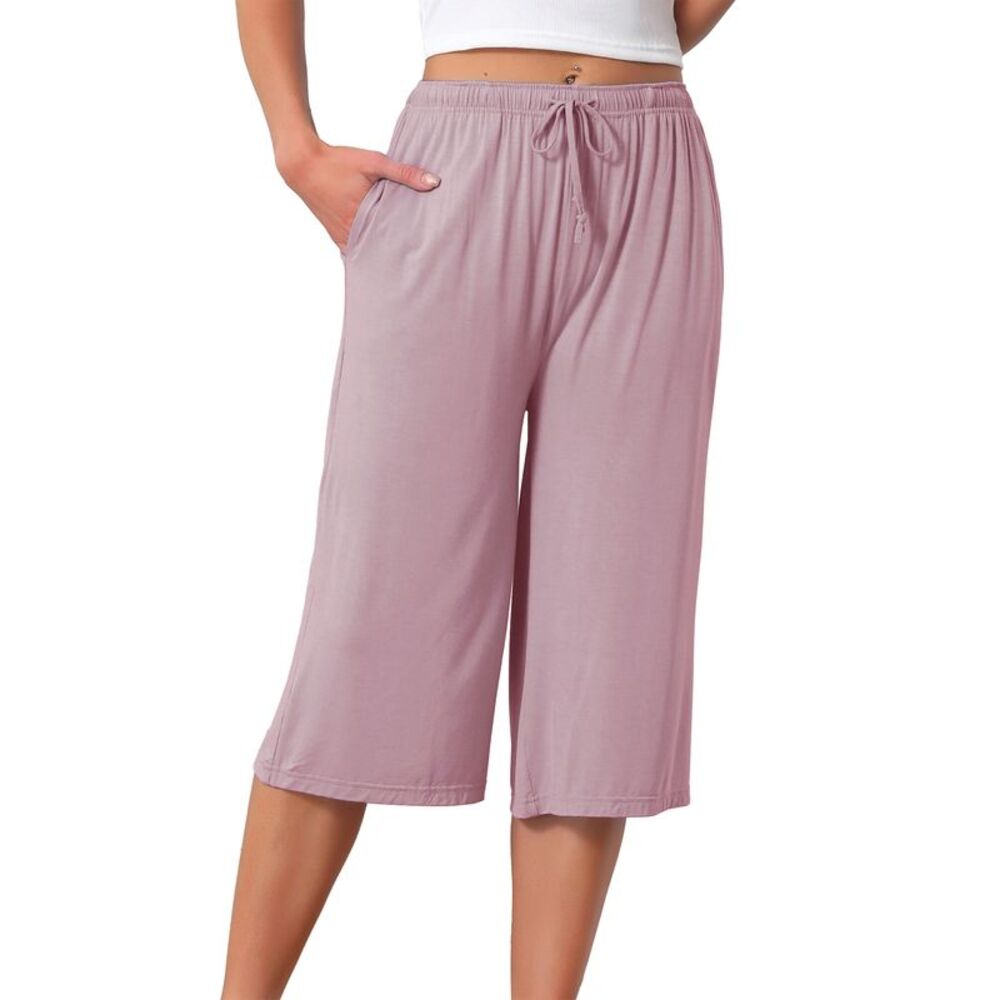 Women Comfy Viscose High Waisted Knee Length Pajama Shorts Pink